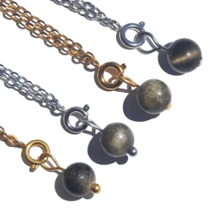 Pingente de Obsidiana Dourada Bola (Dourado/Prateado)