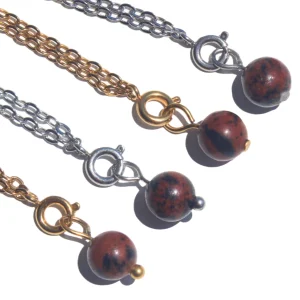 Pingente de Obsidiana Mogno Bola (Dourado/Prateado)